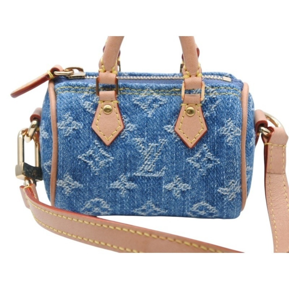 Louis Vuitton Monogram LV Charm Speedy Blue Remix Bag Denim